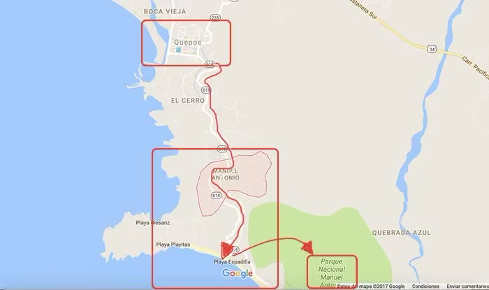 cómo llegar a Manuel Antonio, mapa. Costa Rica