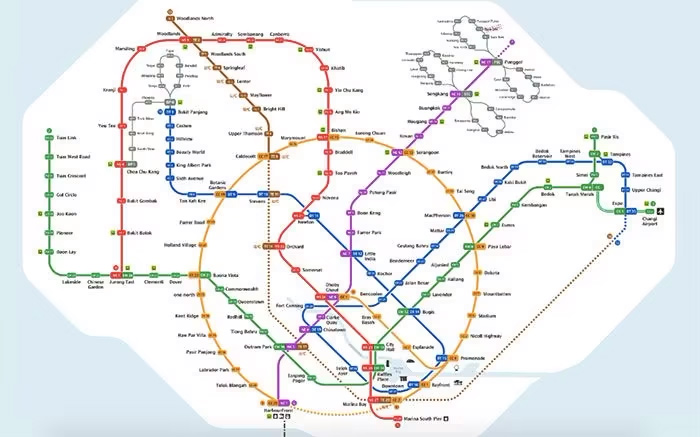 Mapa del metro Singapur, cómo ir de Changi al centro